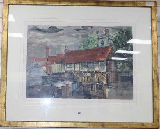John Piper, silkscreen print, Chantrey House, Henley 1983, signed, Bohan Gallery label verso